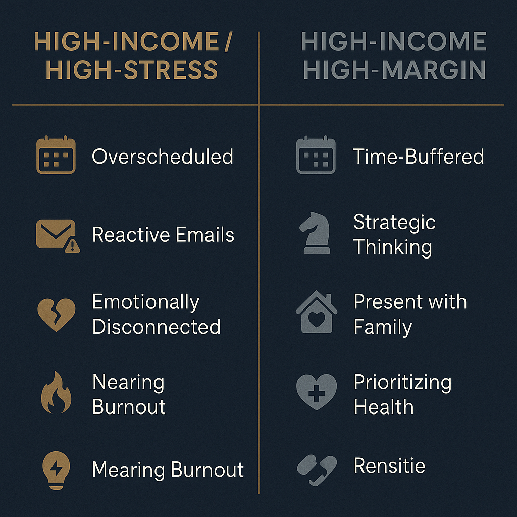 Table comparing “High Income / High Stress” vs. “High Income / High Margin” lifestyles Table comparing “High Income / High Stress” vs. “High Income / High Margin” lifestyles