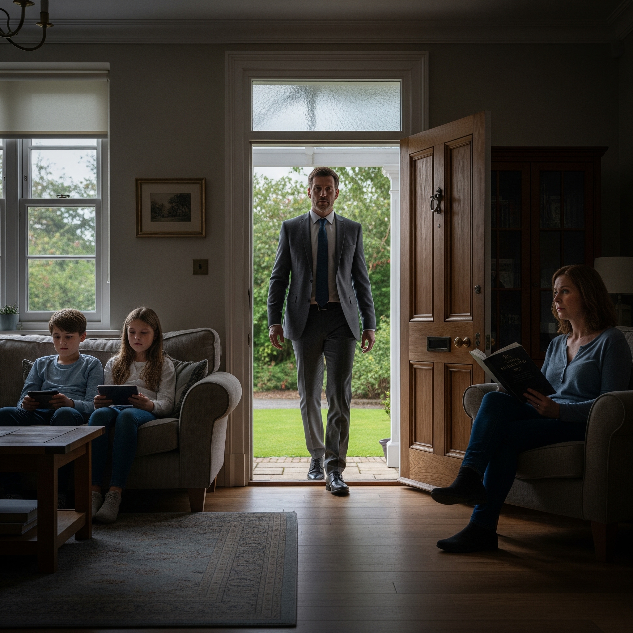 Businessman returns home emotionally distant from his family—team vs family balance.